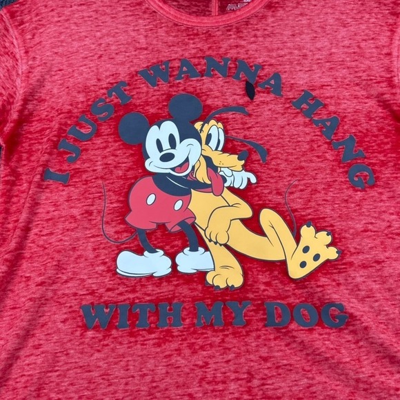 Disney Tops - Disney Mickey Goofy Graphic T-Shirt 'Just Wanna Hang With My Dog' Red Sz Small